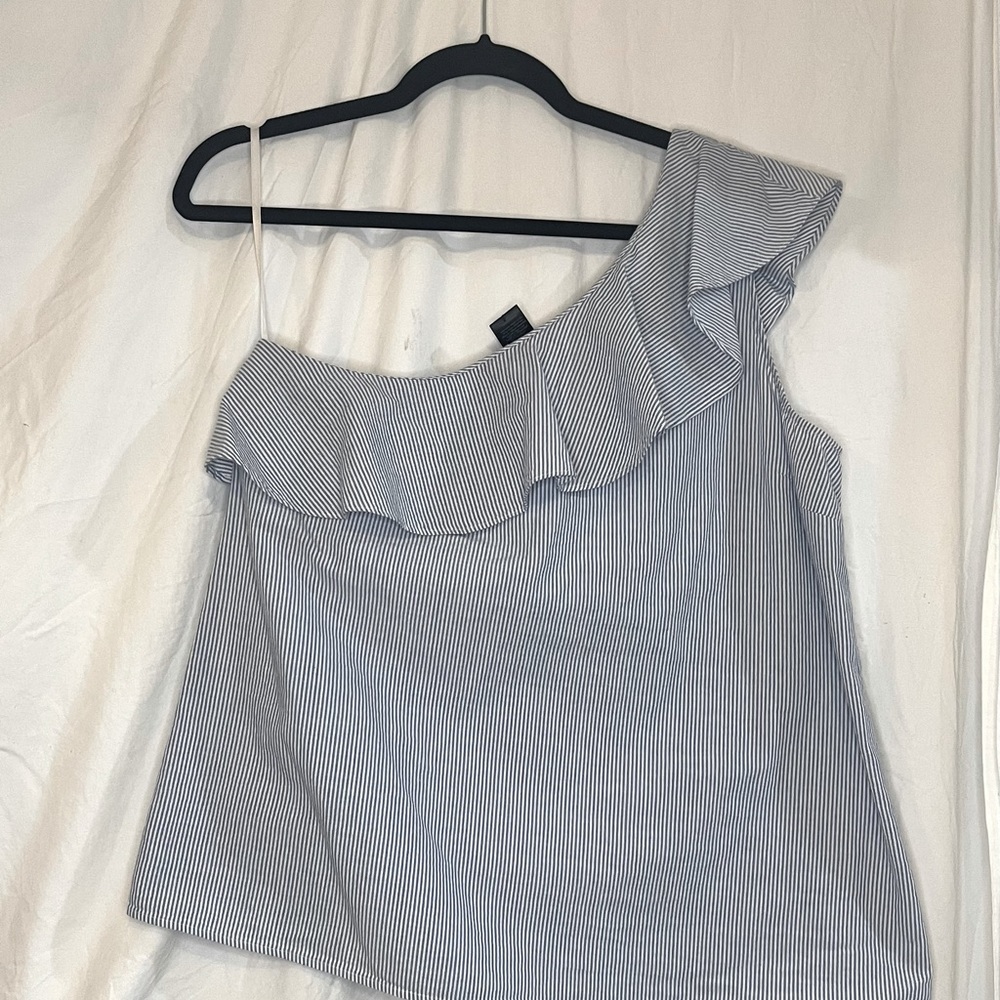 Ann Taylor one shoulder cotton top with ruffle